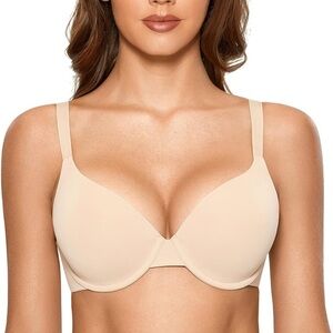 DOBREVA Women's Push Up T-Shirt Bra Underwire Padded Bras Plunge Full Coverage